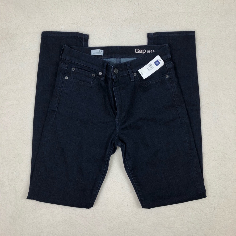NWT gap mid rise dark blue wash denim slim straight jeans 😈